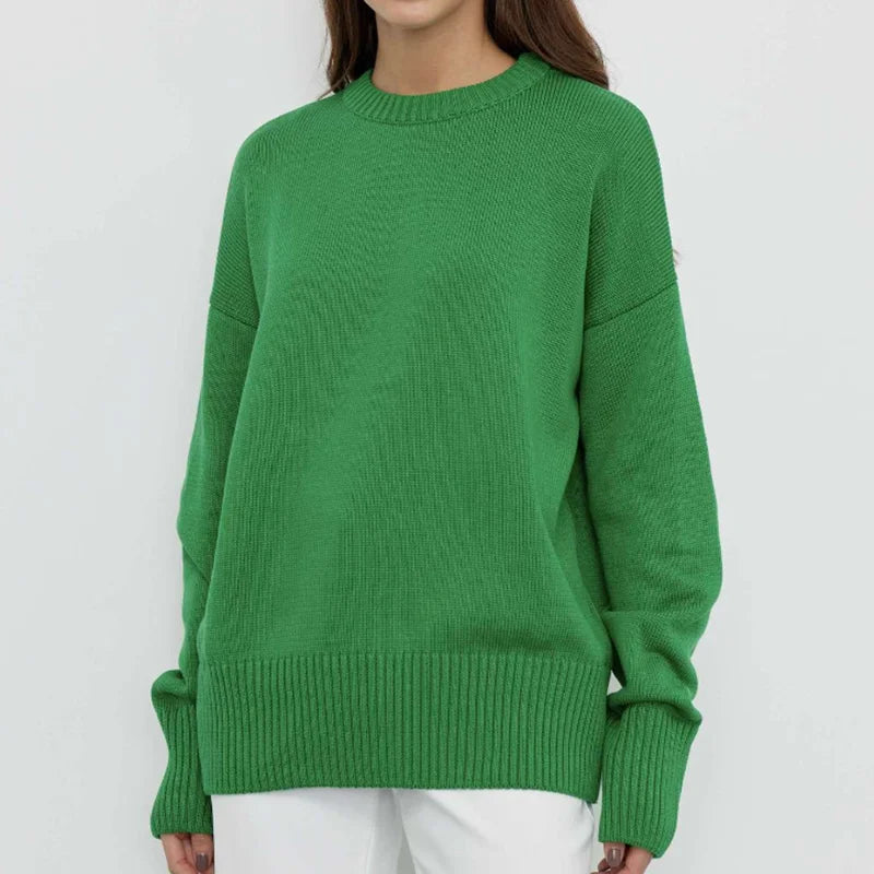 Women's Autumn New Crew Neck Solid Sweater Loose Long Sleeve Knitted Casual Pullover Versatile Top for Winter