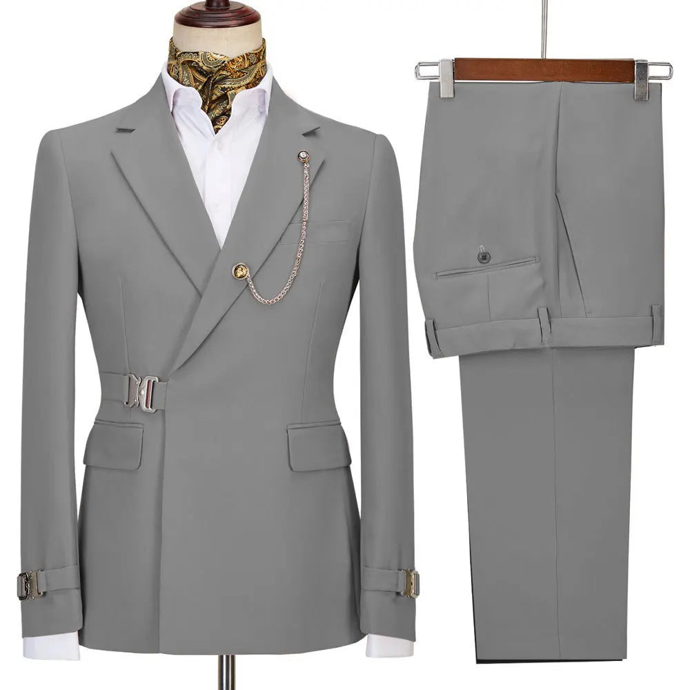 XS-5XL Men's Autumn and Winter Personalized Buckle Design Suit Fashion Business Casual Suit Set Two Piece