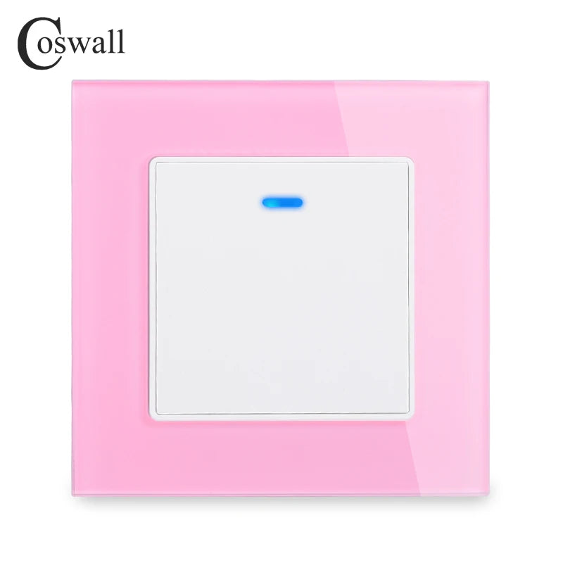 Coswall Luxury Crystal Tempered Glass Panel 1 Gang 1 Way Light Switch On / Off Wall Switch With LED Indicator 16A AC 250V
