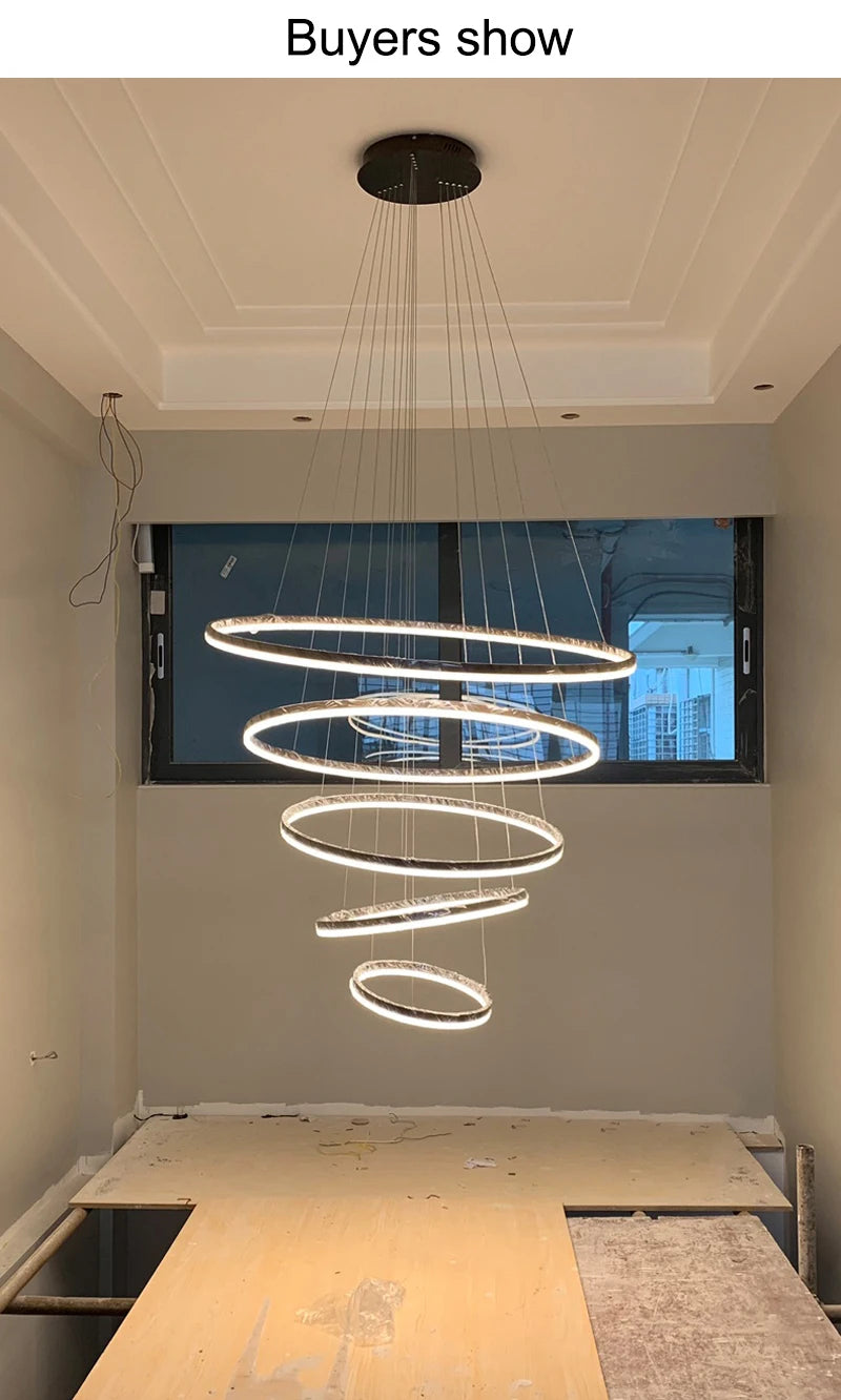 Modern LED Ring Pendant Lights Golden Creative Aluminum Circle Pendant Light for Living Room Restaurant Home Ring Lamp