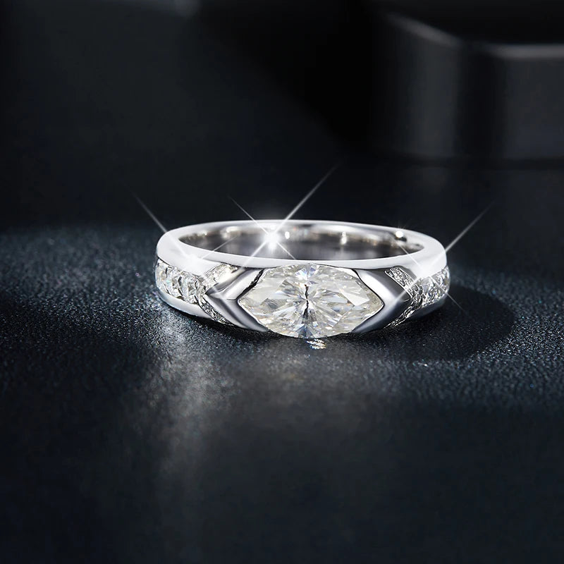 Ruizuan Jewellery Making Supplies 1ct 925 Sterling Silver Moissanite Rings Bezel Setting Round Trendy Men