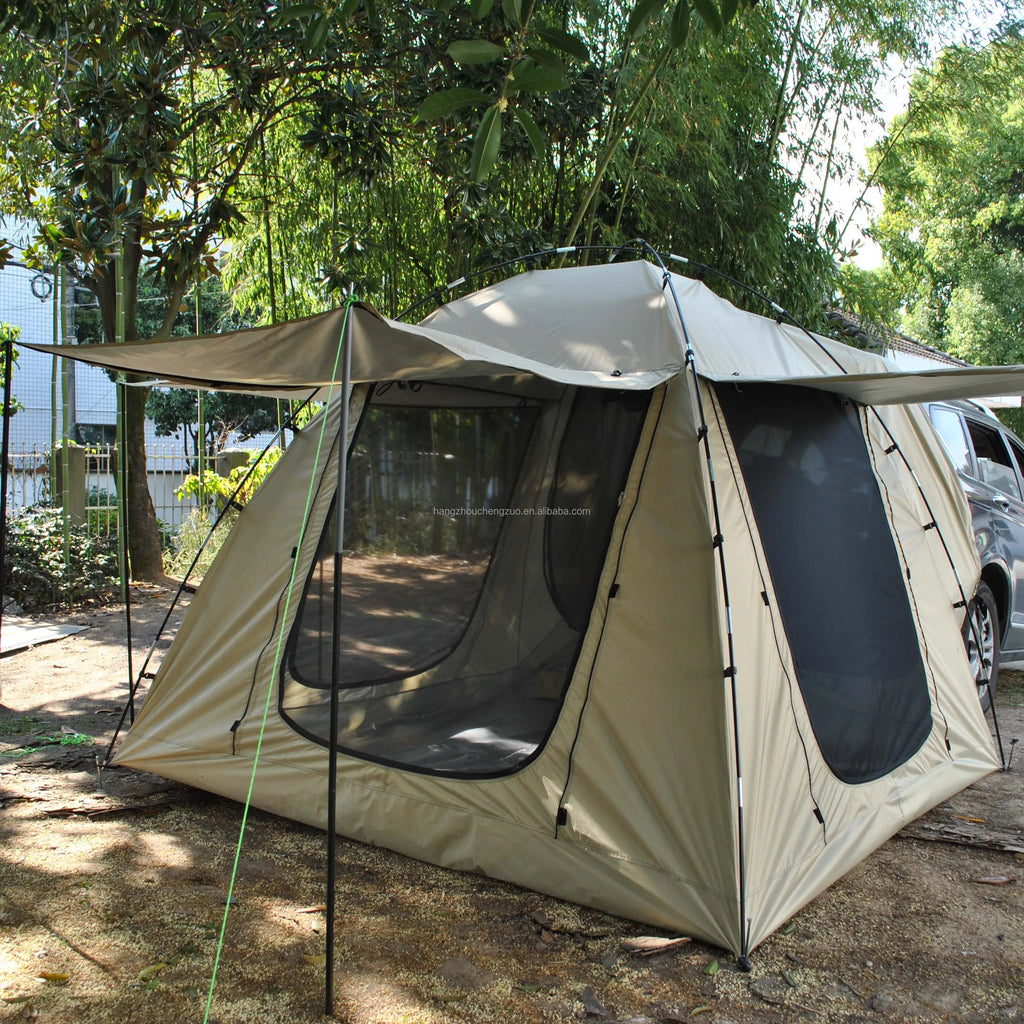 6-Person Size Car Rear Tent with Four Large Window Car Tailgate Tent Back SUV Tent with Large Awning, 6 Person Trunk Tent