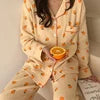 Kawaii Cotton Home Suit Korean Sleepwear Orange Print Pajamas Women Autumn Pijama Pyjamas Long Sleeve Pants 2piece Set Nightwear