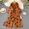 Flared Sleeve Polka Dot Print V-Neck Jumpsuit Wide Leg Jumpsuit