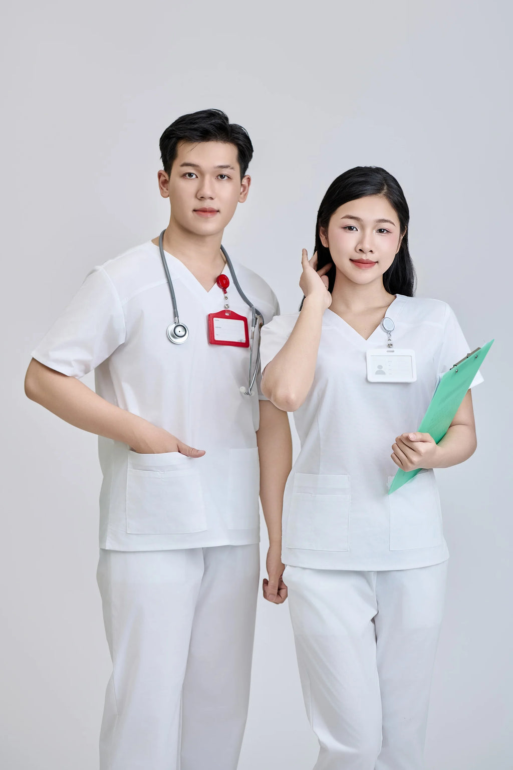 WFX-CVC Fabric FMF Needle Unisex 52% Cotton Doctors 45% Polyester Detection In-Stock Medical Scrub Set 3% Spandex