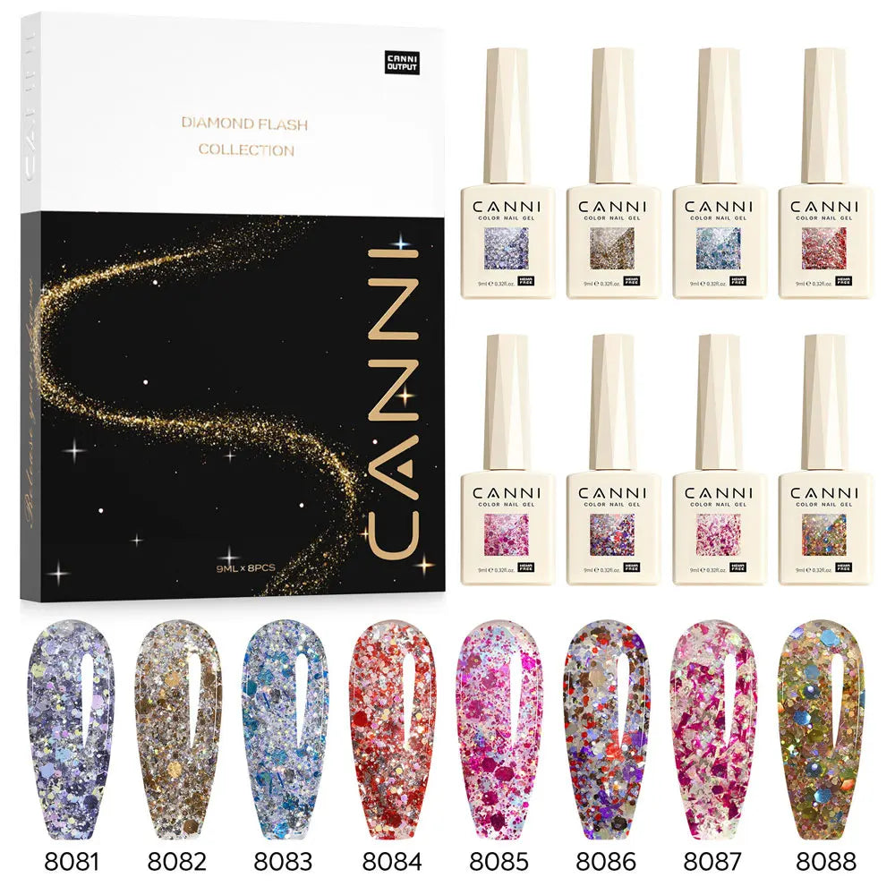 CANNI 9ml Glitter Series Hema Free Uv Gel Nail Polish Enamel Gel Set 8pcs/lot Uv Gel Kit with Glitz Flash Series Set