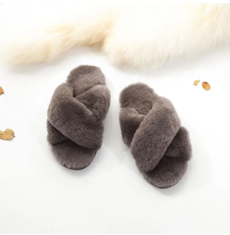Women Indoor Slippers Real Wool 2023 Natural Sheepskin Home Slipper Winter Fur Slippers Wool Flip Flops Slipper Lady Home Shoes