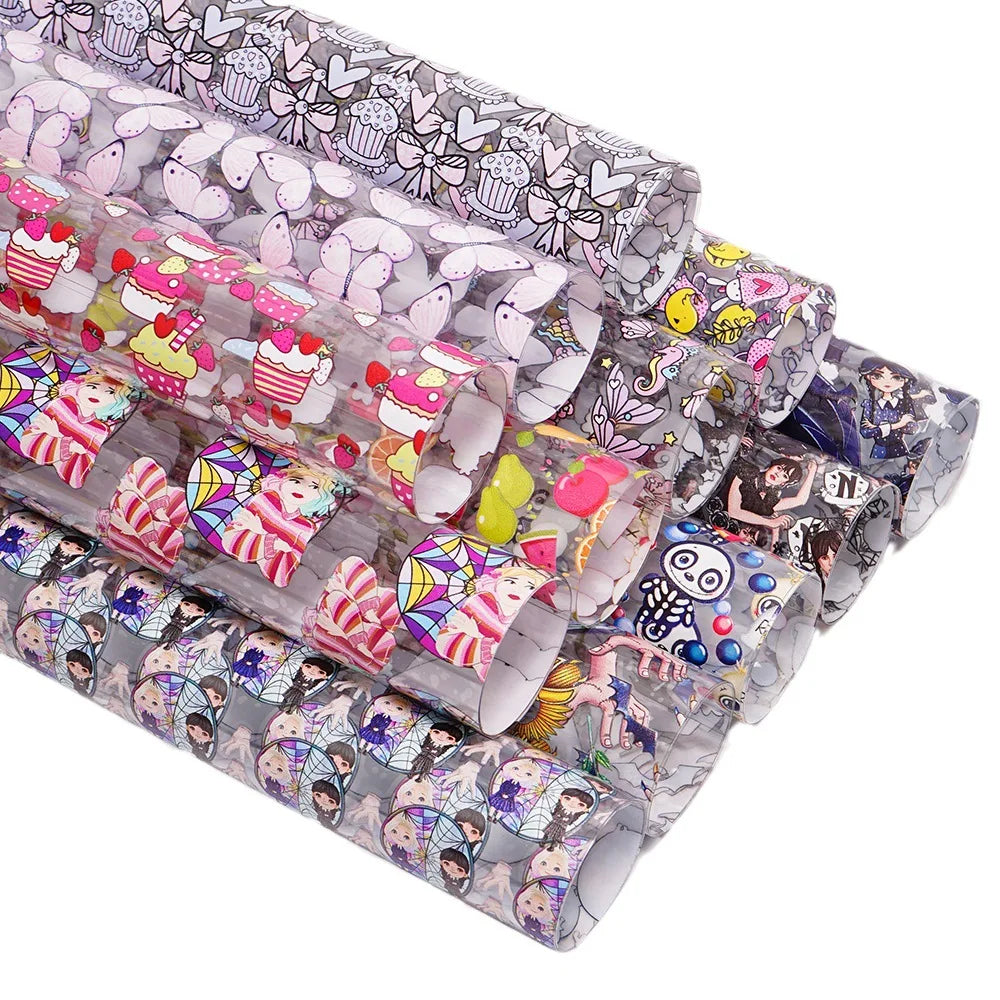30CM*120CM Cartoon Character PVC TPU Vinyl Leather Garment Accessories Material Transparent Iridescent Mermaid Cake 1mm Sofa Bag