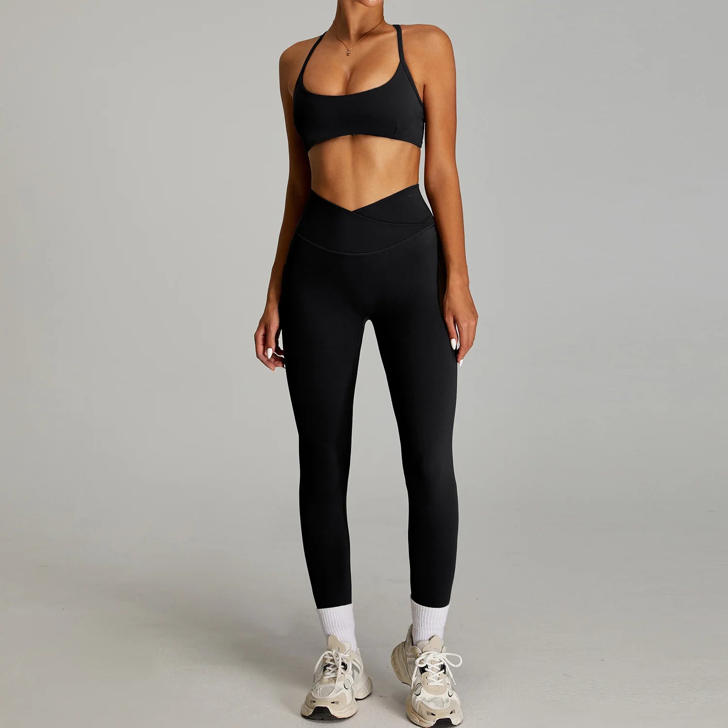Women Cross Waist Naked Feel Yoga Set High Waist Tight Quick Dry Fitness Suit Outdoor Running Sports Tracksuit