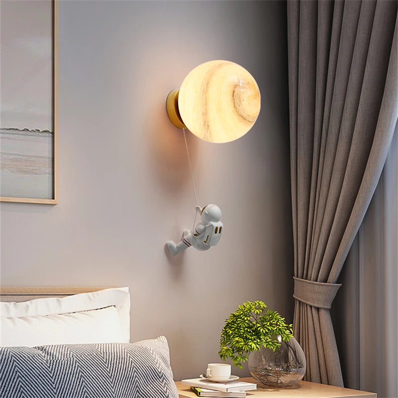 Lunar Wall Lamp Nordic Creative Astronaut Children's Room Lamp Bedroom Bedside Lamp Cartoon Boy Girl Background Wall Lamp
