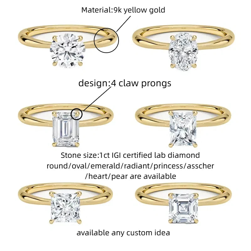 Starsgem Diamante De Bijoux Custom 10K Yellow Gold Engagement 1ct Lab Grown Diamond Rings