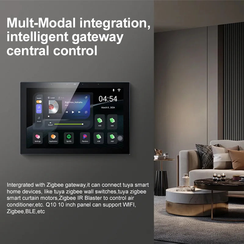 TuoAn Q10 Pro-10.1 Inch 2-Zone Background Music Touch Screen Control Panel Supports Wired and Bluetooth Audio Speakers