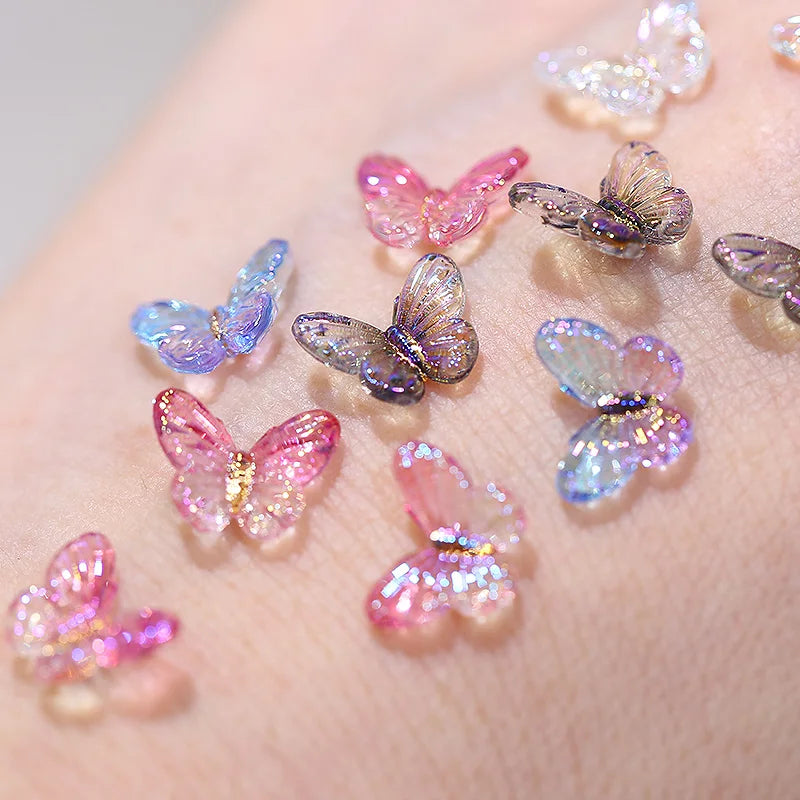 100pcs/Bag Mixed Butterfly Nail Art Charms Sparkle Butterfly Resin Designs Manicure Jewelry  Aurora Elf Butterfly Nail Supplies