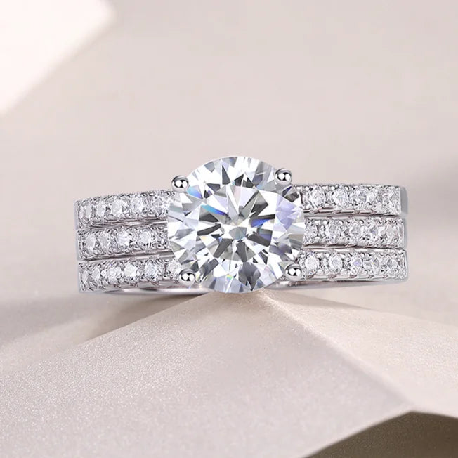 Fine Jewelry S925 Sterling Silver White Gold Plated 3 Pcs Stackly Rings Set Claw Setting Round Cut 2CT VVS GRA Moissanite Rings