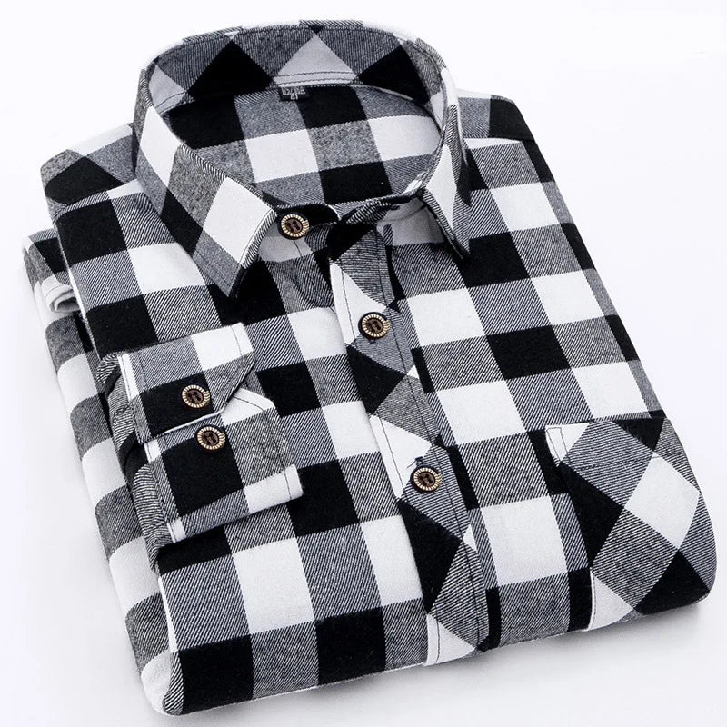 RNSHANGER Autumn New Mens Plaid Shirt Casual Male Business Office Red Black Checkered Long Sleeve Plus Size Shirts 4XL 5XL