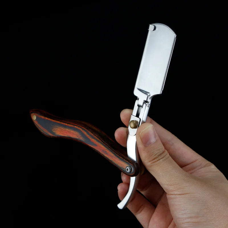 wooden trimmer manual shaver professional straight edge stainless steel sharp barber razor folding shaving blade shave beard cut