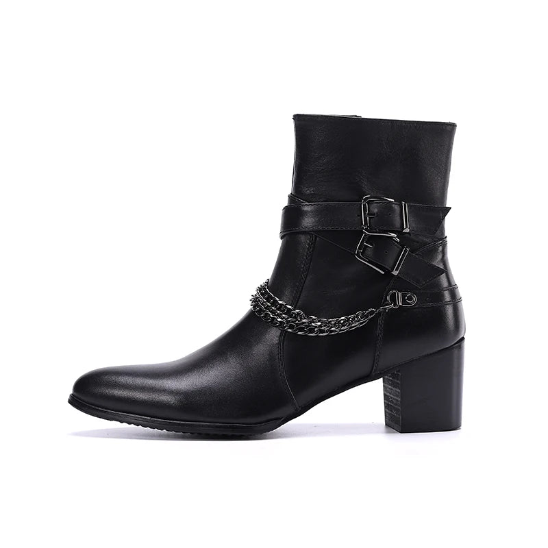 NA440 Winter Black Color Genuine Leather Men Ankle Boots Point Toe Party Short Boots Zipper Motorcycle Boots Male Shoes