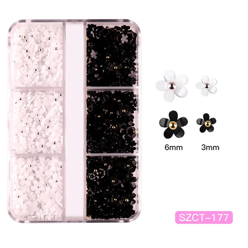 Nail Jewelry Wholesale Cute Three-dimensional Small Flowers 6-grid Plastic Box Mixed Resin Five-petal Flower Nail Accessories