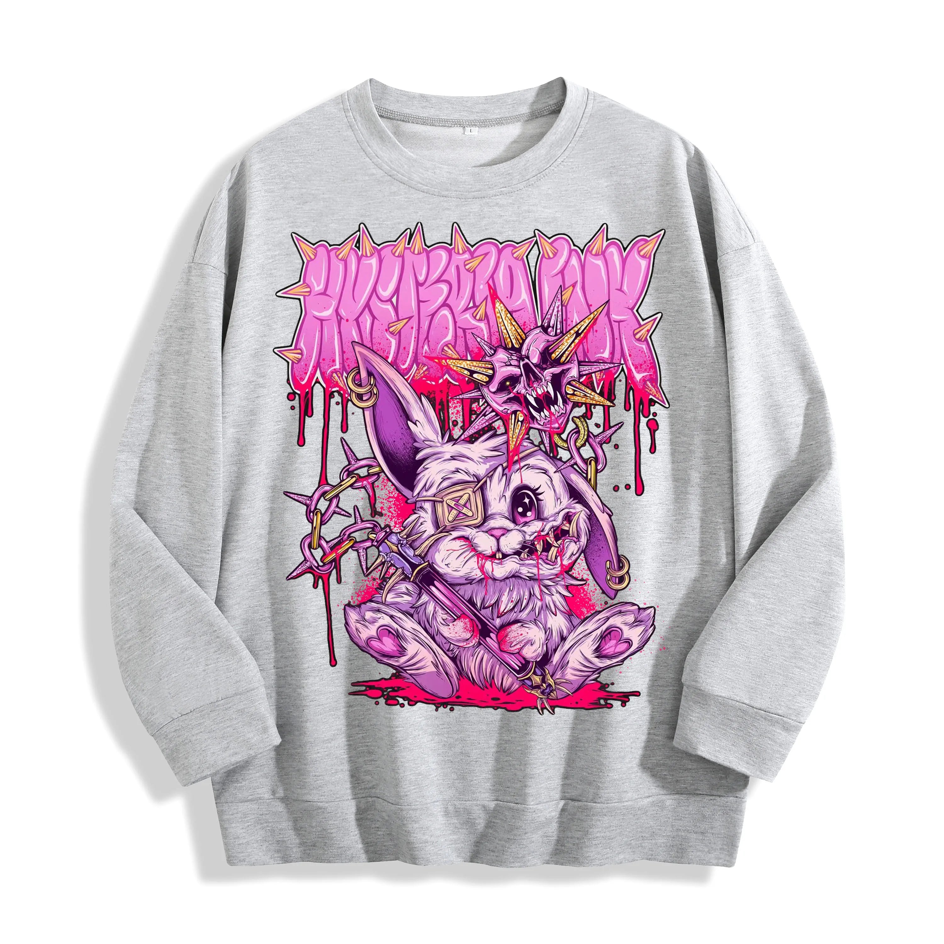 Gothic Bunny Horror Graphic Crewneck Sweatshirt, US Warehouse, 6 Colors
