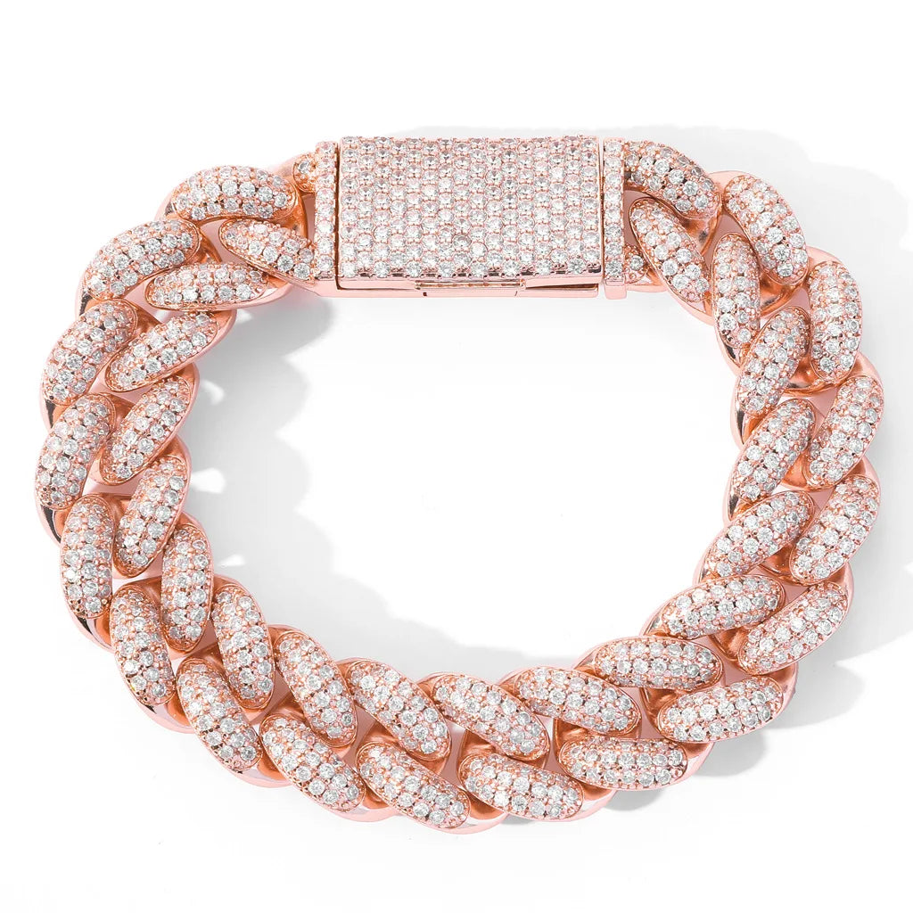 Hip Hop Men's Jewelry 14K Gold Plated 20mm Cuban Bracelet Bling Iced Out Zircon Miami Lock Clasp Cuban Link Chain Bracelet