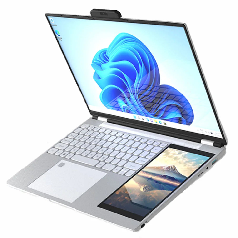 Hot Wholesale Brand New Ultrathin  15.6" +7" Dual Display N100 32G RAM 1TB  2TB SSD Touch Screen Business Office Aluminum Laptop
