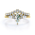 925 Sterling Silver 14K Gold Plated Luxury Certified Moss Agate Ring Classic Gemstone Engagement Wedding Promise Anniversary