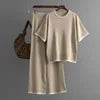 Boutique Wholesale 2026 Summer New Simple and Fashionable Round Neck Short Sleeve Slimming Pants Contrast Color Women's Set