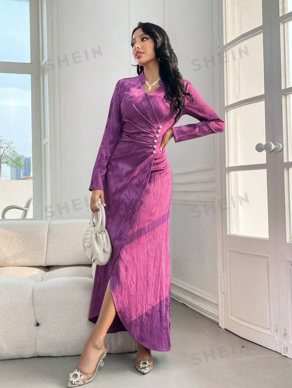 Elastic Stretchy Acetate Satin Jacquard 3D Textured Satin Floral Jacquard Fabric for Making Women Cheongsam Dresses Casual Wear