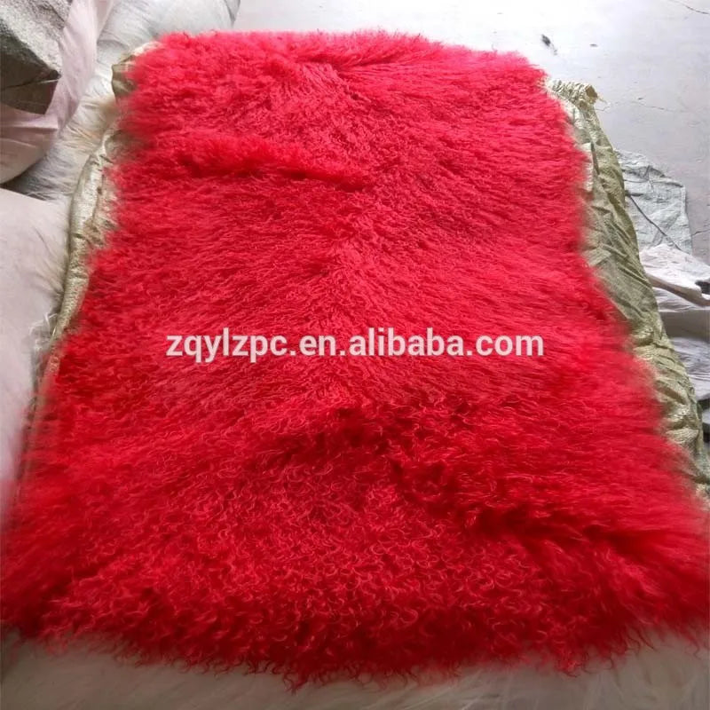 Natural Raw Mongolian Sheep Fur Blanket Garment with Long Curly Hair