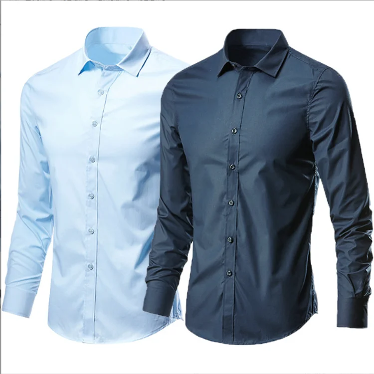 Men 2024 Spring Summer Suit Solid Color Lapel White Shirts Long Sleeve Button Down Business Formal Professional Slim Black Shirt