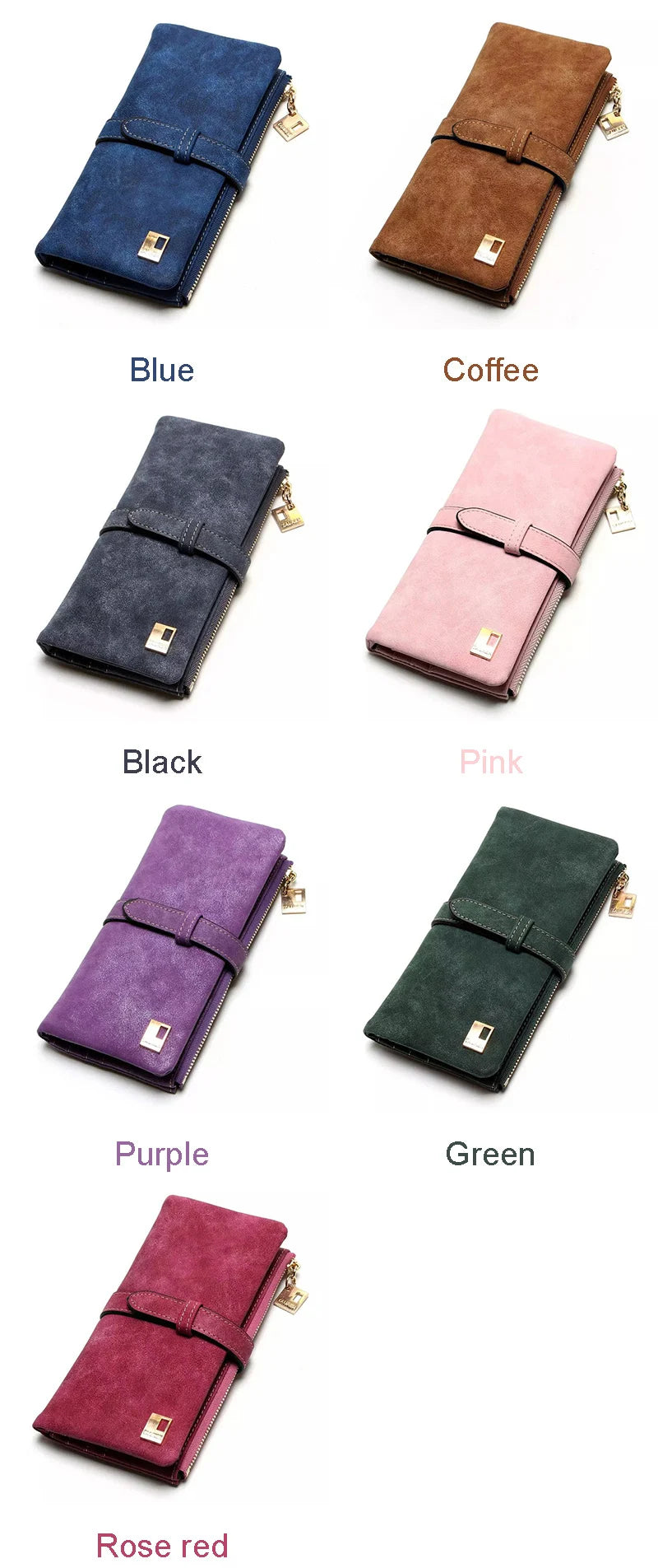 Vintage Women Long Standard Wallets Purse Fold Drawstring Nubuck Leather Zipper Suede Bag Female Simple Design Clutch Handbags