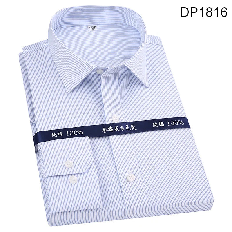 Men's Classic Long Sleeve Striped Dress Shirt Non Iron Regular Formal Business Social Button-up Easy Care Luxury Cotton Shirts