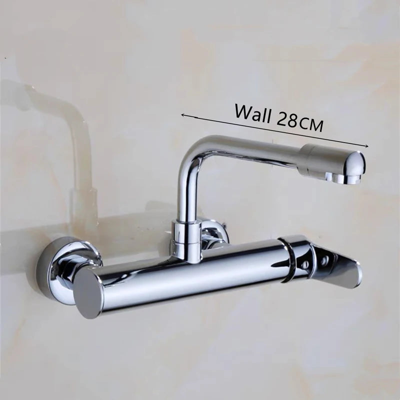 Brass Black Kitchen Faucets 360 Rotate Dual Hole Wall Mounted Silver Bathroom Faucet Cold Hot Water Folding Crane Sink Mixer Tap