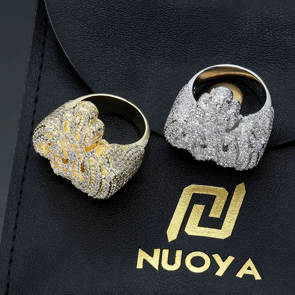 NUOYA New Style 925 Sterling Silver Hip Hop Jewelry Iced Out Moissanite Diamond Rings White Gold Silver Allah Ring for Women