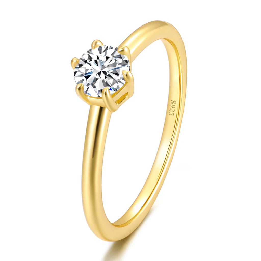 OAHLAN 0.5ct 14k Gold Plated Moissanite Rings Women Fashion Sterling Silver Minimalist Jewelry Wedding Moissanite Diamond Ring