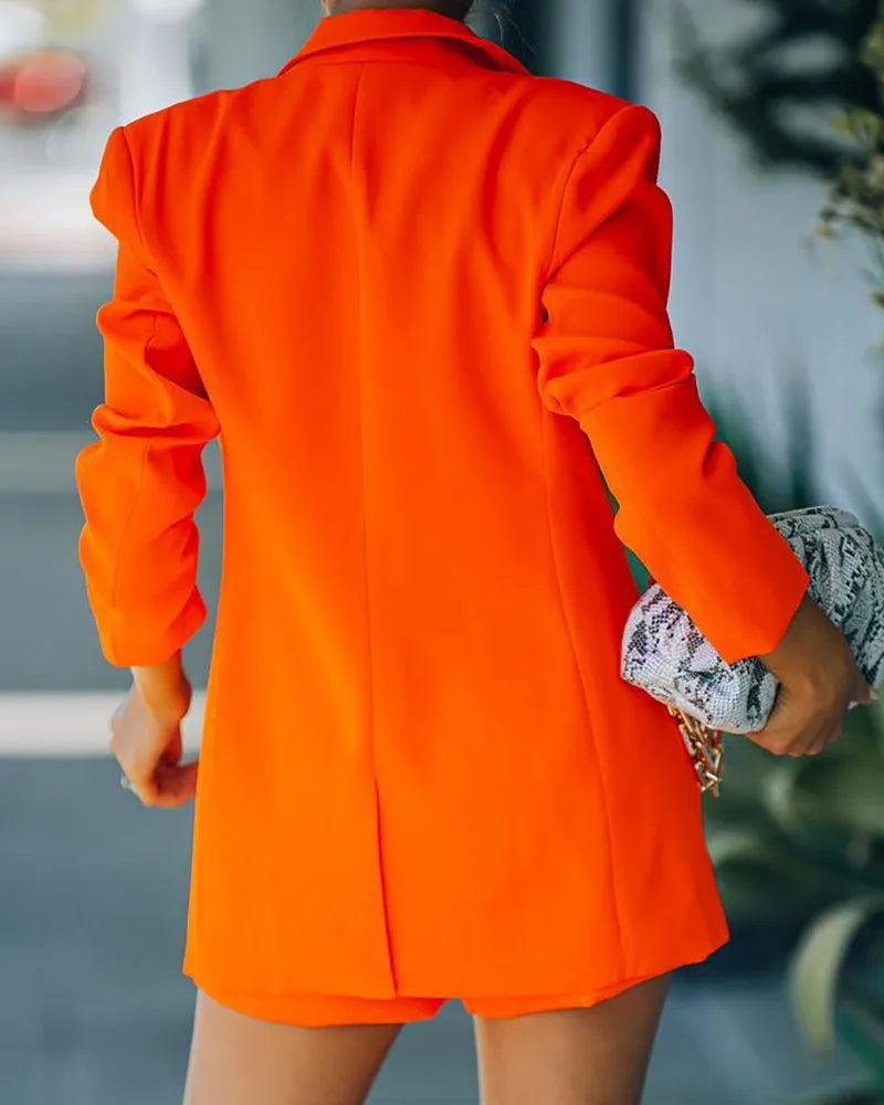 2026 Elegant Two Piece Blazer Suit Sets Women OL Office Sets Slim Cardigan Blazer Shorts Solid 2 Piece Set Casual Blazers Set