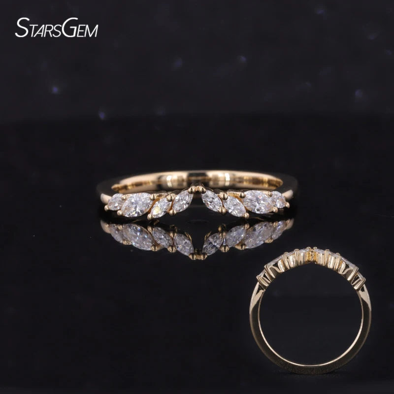 Marquise Diamonds Stacked Ring 2x4mm/3x1.5mm DEF VS Marquise Cut Wedding Band 10K Gold HPHT CVD Lab Grown Diamonds Band Rings