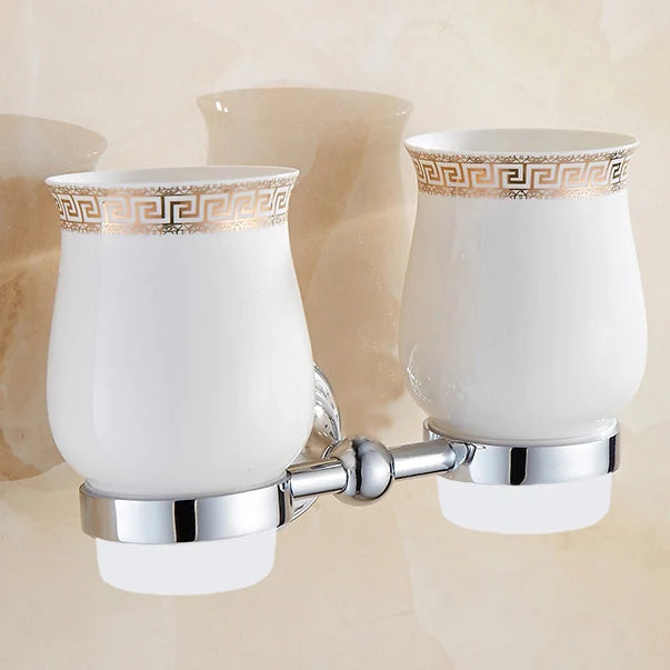 European Antique Blue and White Porcelain Chrome Finish Bathroom Hardware Set Silver&Crystal Towel Rack Bar Hook Basket Rack 5