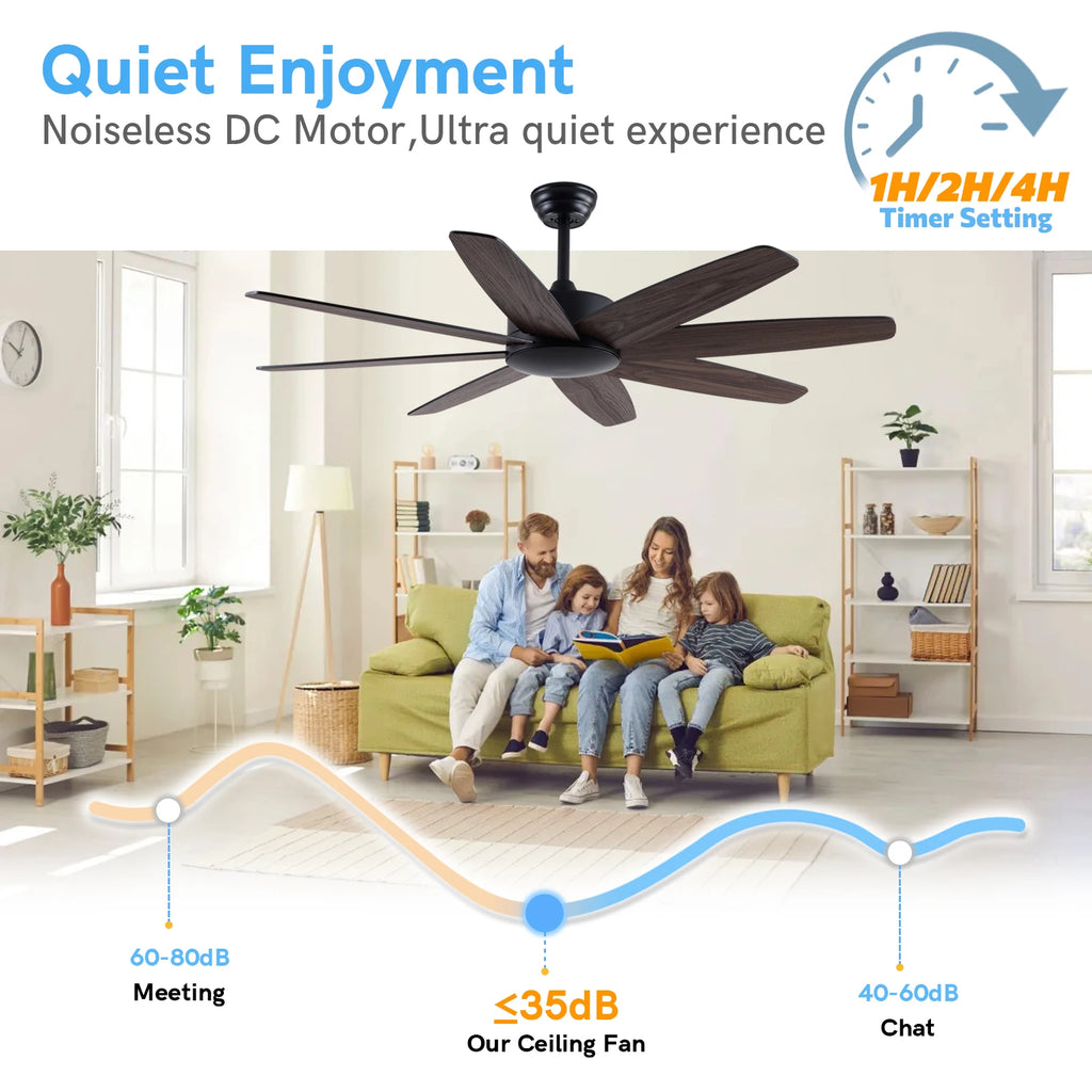 USA in Stock 52 Inch Modern 8 Wood Blades Quiet DC Motor Living Room Ceiling Fan with Light