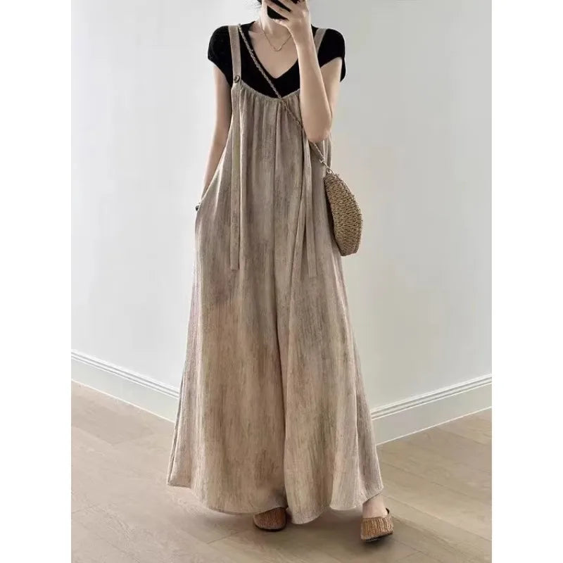 Boutique Wholesale 2025 Summer New Fashionable V-neck Loose and Versatile Casual Wide Leg Women's Jumpsuit