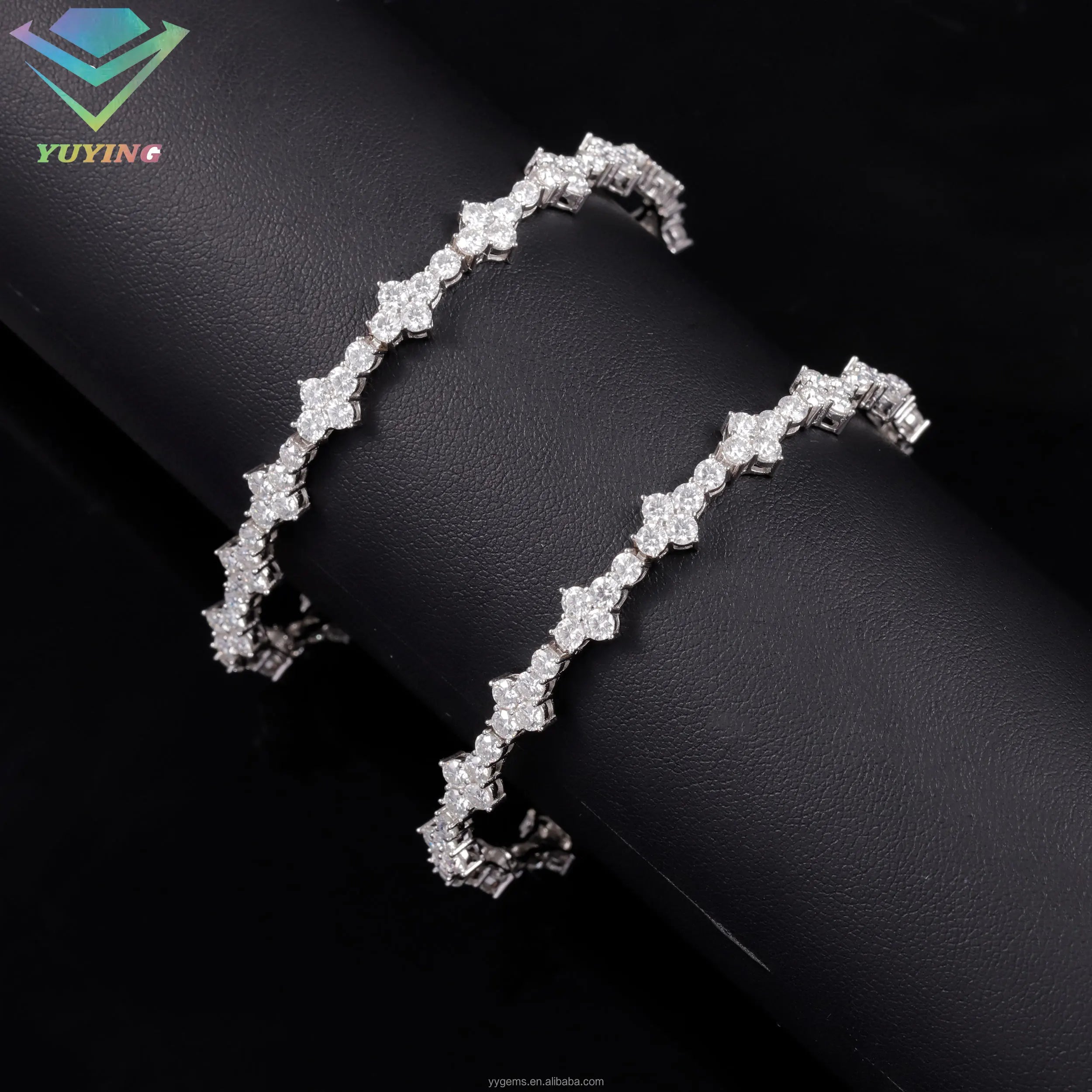 Yu Ying New Style Cross Tennis Bracelet Fine Jewelry 6mm Wide Hip Hop Bracelet S925 Silver Moissanite Tennis Bracelet