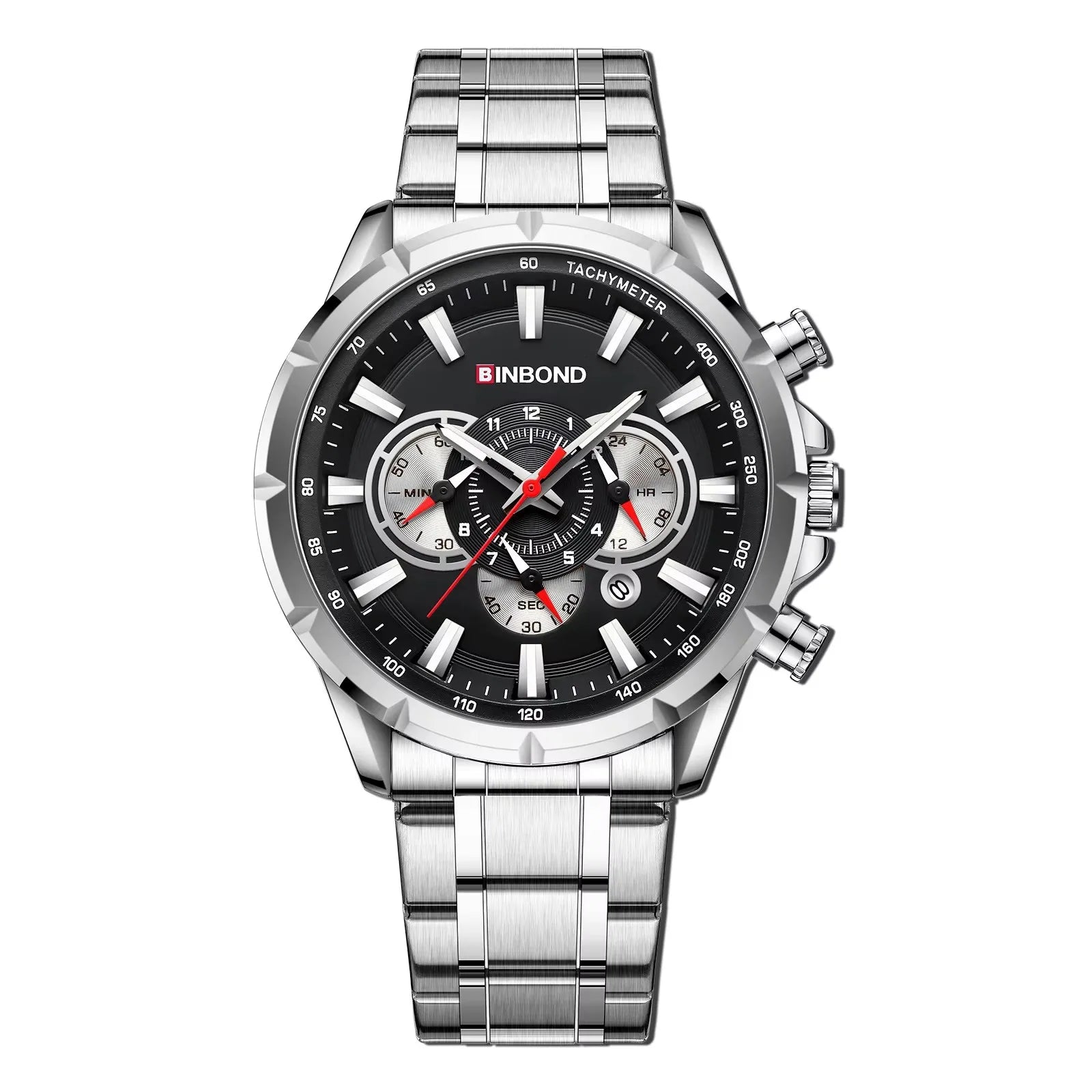 BINBOND B6395 6395 Stainless Steel Watches Men's Quartz Wristwatch Chronograph Sports Luminous Fashion Casual Pointers Men Watch