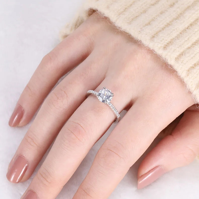 OAHLAN Fine Jewelry Women's 1.2 CT Round Cut Moissanite Engagement Rings Luxury S925 Sterling Silver Rings for Wedding Gift