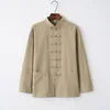 Traditional Chinese Style New Year Hanfu Men Tops Kung Fu Solid Linen Tai Chi Wushu Outfit Vintage China Shirt Clothing