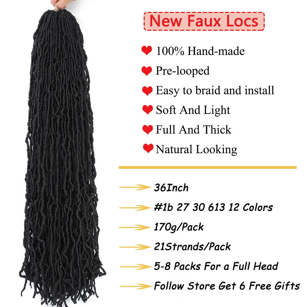 Top Faux Dreadlocks Extension 36 pulgadas Super Long New Faux Locks Crochet Braid Bouclé Pre Extended New Soft Locs Crochet Hair