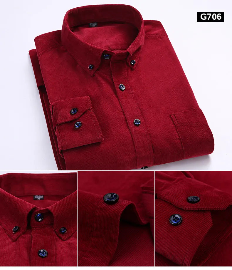 6XL Autumn/winter Warm Quality 100%cotton Corduroy long sleeved button collar smart casual shirts for men comfortable