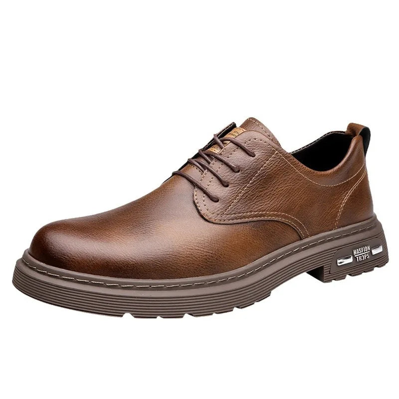 Men's British Style Leather Loafers Toe Anti Slip Rubber Sole Spring Casual Dress Shoes Solid Pattern Genuine Leather Lining