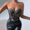 XS-L   European and American Women's Tops Sexy Lace Border Flower High-end Interior Strapless Vest