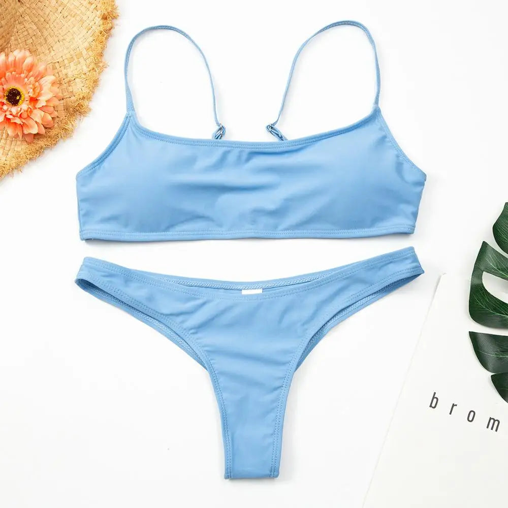 Brazilian Bikini 2022 Bathing Suit Women Swimsuit Plus Size Solid Swimwear Sexy Bandeau Bikini Set Push Up Maillot De Bain Femme