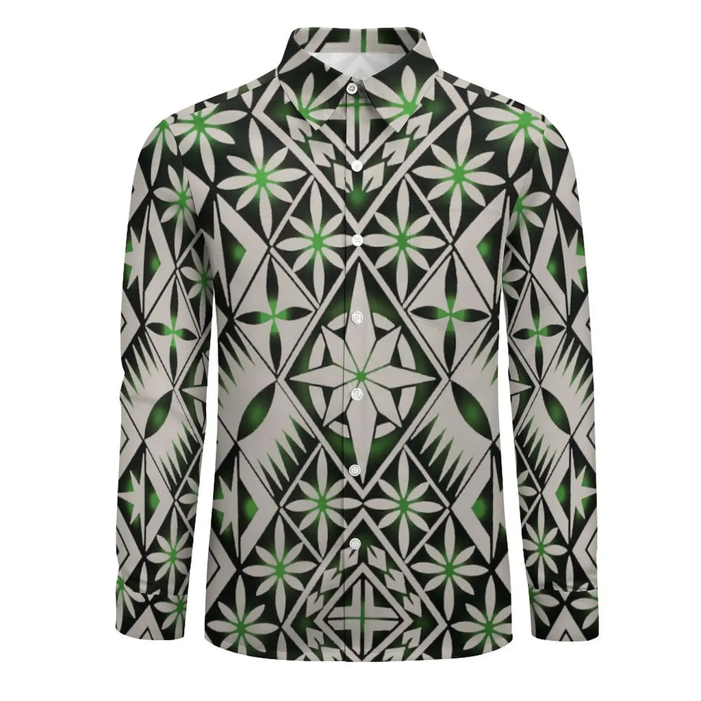Personality Red Black Gradient Polynesian Printed Shirts Long Sleeve Big Size Men Shirt Hawaii Island Casual Shirts